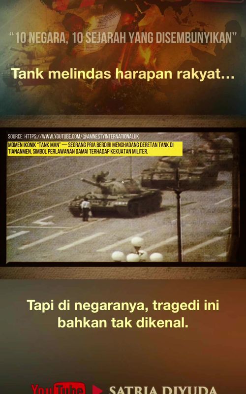 Tiananmen 1989—ribuan korban, dunia mengenang. Tapi di Tiongkok? Peristiwa ini seperti tak pernah terjadi. Sensor jadi alat pelupa massal. #Tiananmen #TankMan #ChineseHistory #SejarahYangDihapus