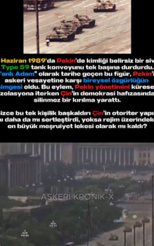 Tek bir adam, koskoca bir tank konvoyunu nasıl durdurdu? 🛑🇨🇳 1989 Pekin Tiananmen olaylarının efsanevi ismi "Tank Adam" ve Type 59 tanklarına karşı gösterdiği inanılmaz cesaret! Sizce bu eylem tarihi değiştirdi mi? Yorumlara yazın! 👇 #askerikronik #tankadam #tiananmen #çin #askeritarih #tank #tarih #fyp #kesfet #bilgi